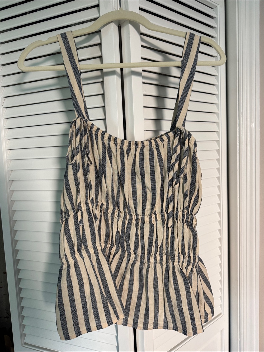 Striped Sleeveless Peplum Top in Navy and Cream